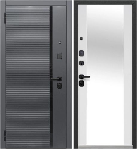 Люксор 2МДФ Горизонталь  Сатин графит - Эмалит белый с встроенным зеркалом в пол