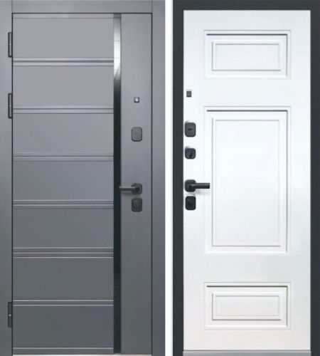 Люксор 2МДФ Куб Нео МДФ Сатин графит со вставкой Черный лакобель - Эмалит белый