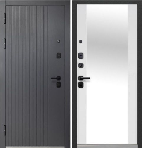 Люксор 2МДФ Вертикаль Сатин графит - Эмалит белый, встроенное зеркало в пол