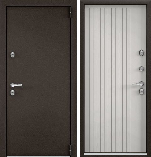 Входная термодверь Snegir PRO Букле коричневый - Бьянко S60-L1 с двойным листом металла