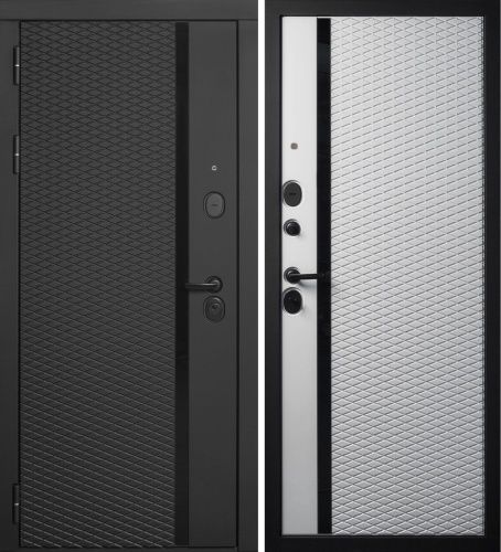 Входная дверь СТР-РОМБ Антрацит софт/Черный муар-Софт белый