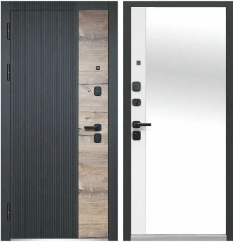 Люксор 2МДФ Дуб Вертикаль зеркало МДФ Канадский дуб пацифик/Сатин черный - Эмалит белый со встроенным зеркалом в пол