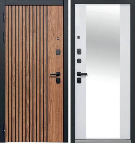 Люксор 2МДФ Рейка  МДФ Орех лесной с патиной, наличник -Антрацит софт - Эмалит белый с накладным зеркалом